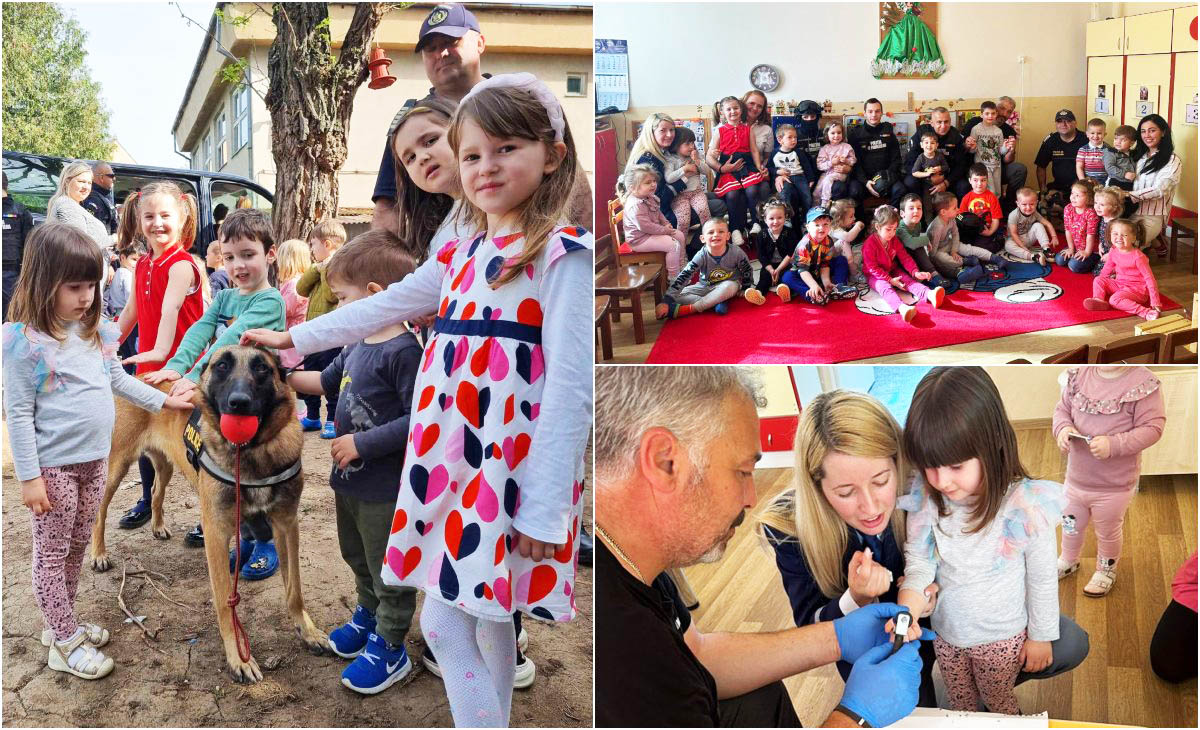 FOTO. Polițiștii de frontieră sătmăreni au descins ... la grădiniță. Câinele Dagz, preferatul celor mici