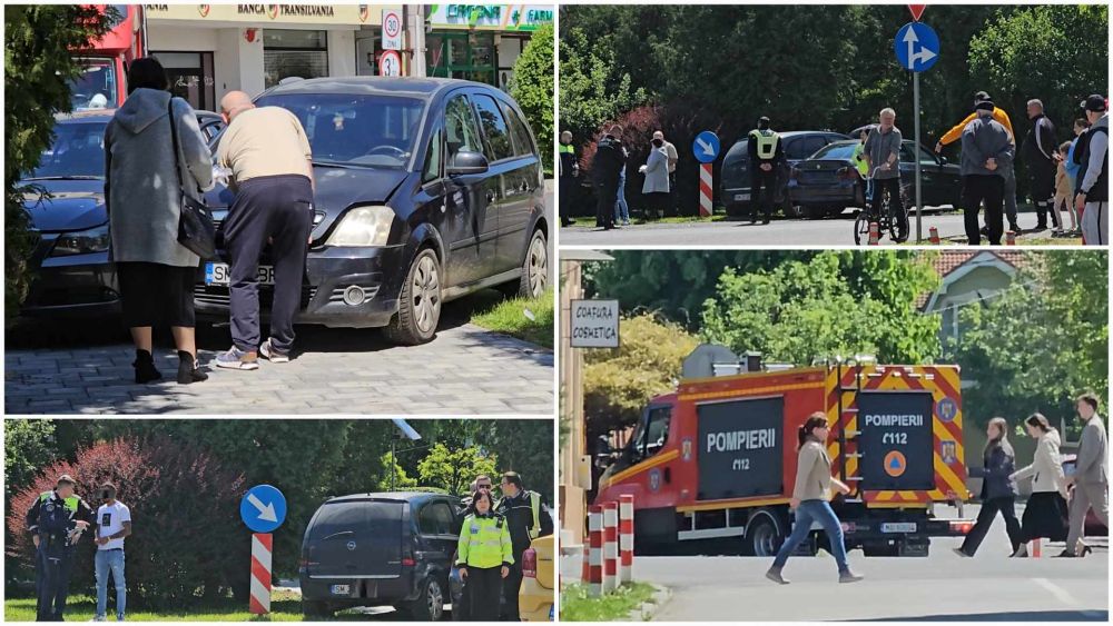 FOTO. Accident violent pe B-dul Cloșca. Un Opel și un BMW au ieșit de pe șosea