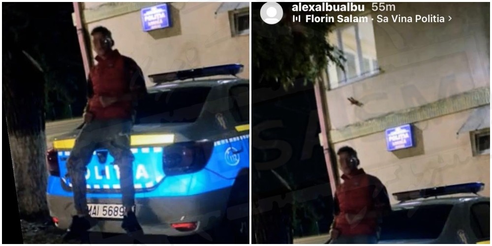 FOTO. Tânăr amendat după ce s-a urcat pe autospeciala Poliției Satu Mare. ”Dorința” i-a fost îndeplinită