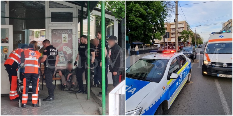 FOTO. Vârstnici împinși și rămași inconștienți într-un bar din municipiul Satu Mare