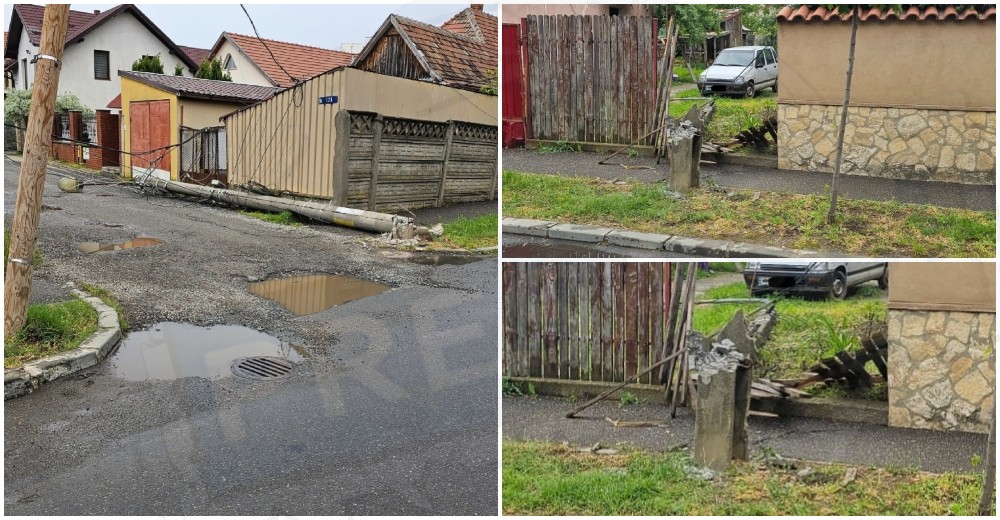 FOTO. Dezastru făcut de ”Dorel”, cu camionul, în Satu Mare. Stâlpi căzuți peste case și garduri