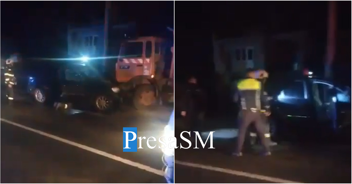 VIDEO. Cu permisul suspenat, s-a oprit cu mașina într-un camion. Șoferul a ajuns la spital