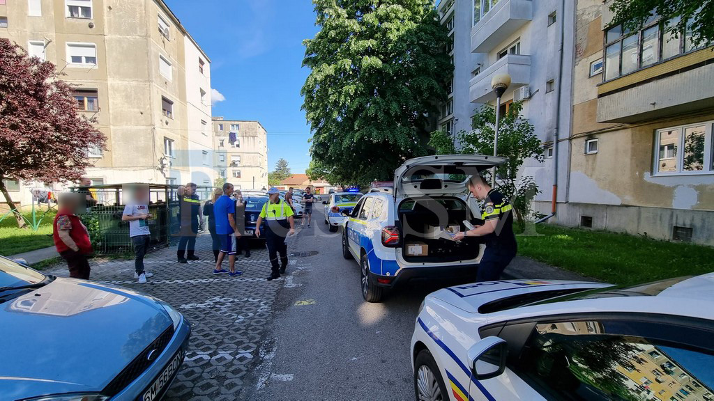 FOTO. Beat pulbere, în plină zi, un bărbat a avariat mai multe mașini în Satu Mare