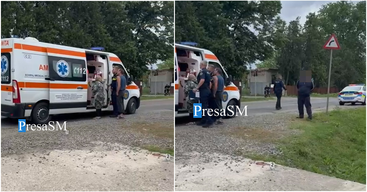 VIDEO. Biciclist lovit de mașină, în județul Satu Mare. Șoferul, cetățean austriac. Biciclistul era băut