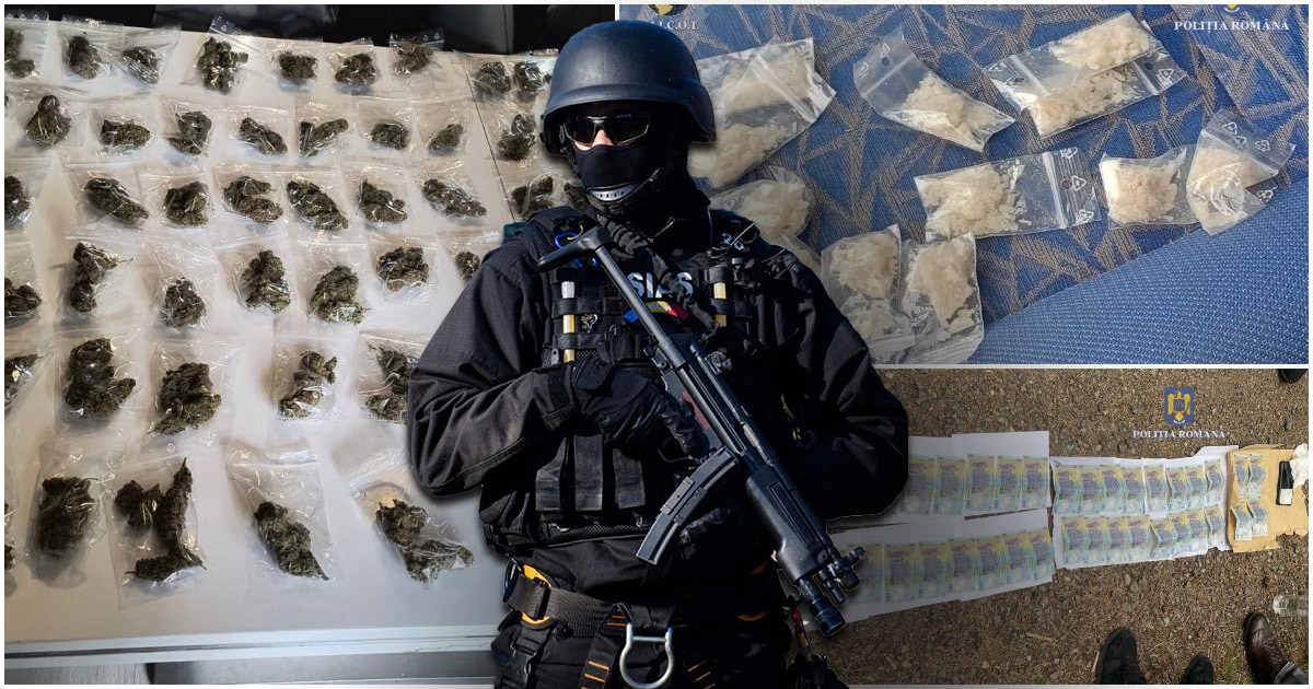FOTO. Dealer săltat de mascați. Vindea droguri la Satu Mare și în alte două județe