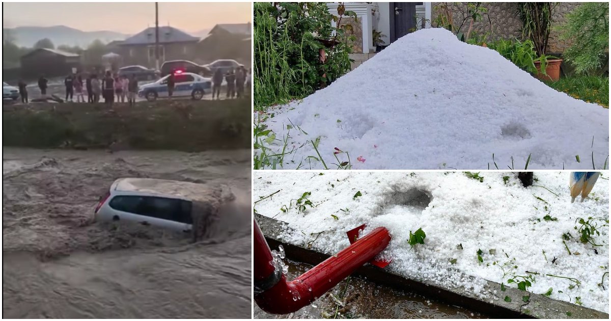 FOTO/VIDEO. Furtunile de ieri au făcut prăpăd în țară. Mașini luate de ape și căderi de grindină