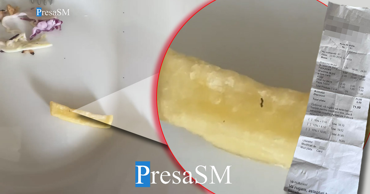 VIDEO. Surpriză neplăcută pentru un sătmărean. A găsit un vierme în shaorma