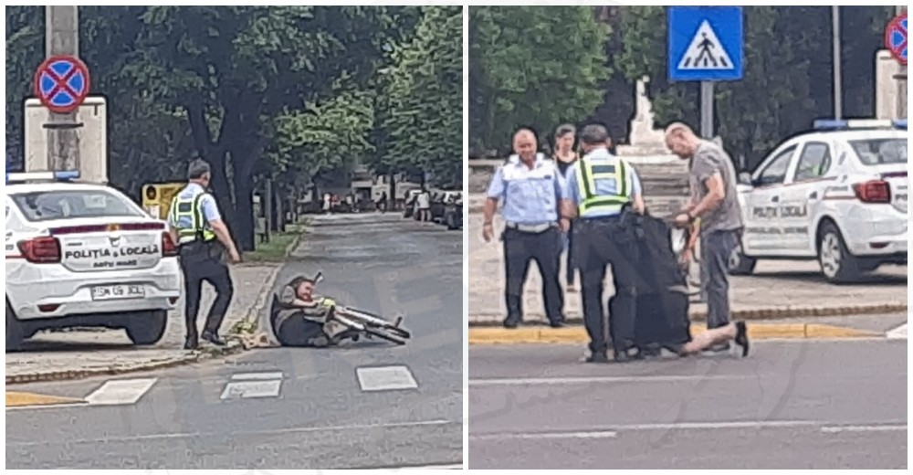 FOTO. La un pas de tragedie! O bătrânică a căzut într-o intersecție aglomerată din Satu Mare