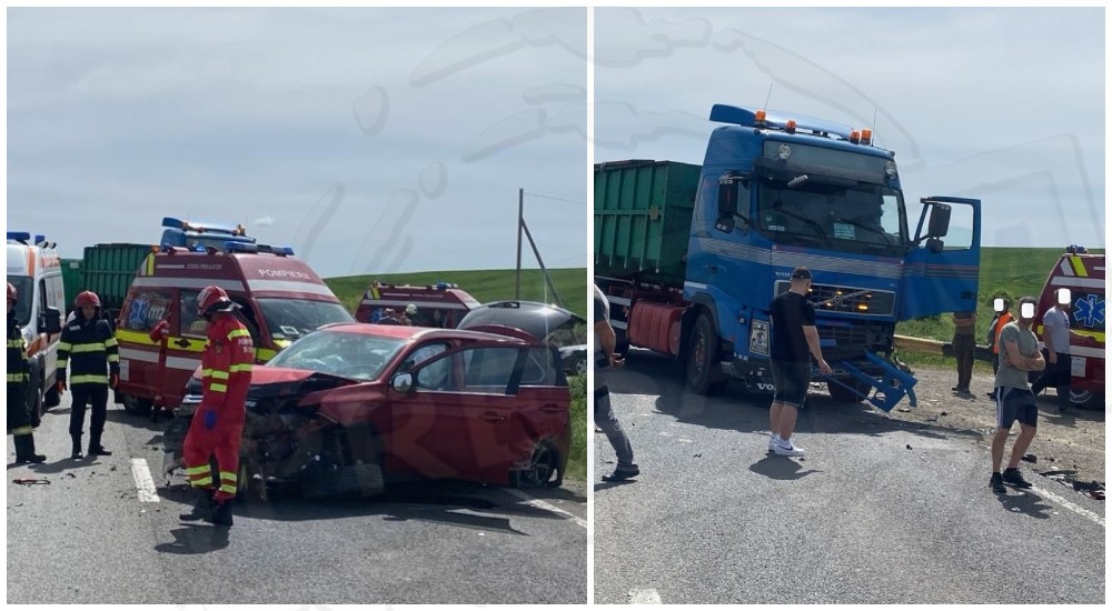 FOTO. Accident teribil în județ! Patru victime, o mașină s-a rostogolit pe șosea