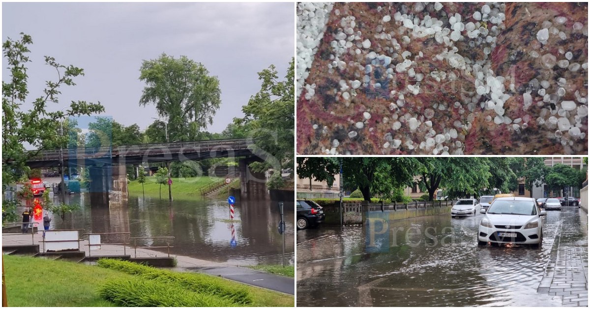 FOTO/VIDEO. Inundații pe mai multe străzi din Satu Mare, din cauza ploilor. A căzut și grindină în județ