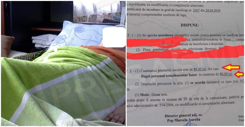 FOTO. În țara pensiilor speciale, o sătmăreancă imobilizată la pat are 80 lei pensie de handicap