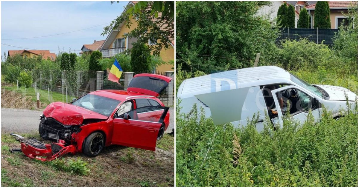 FOTO/VIDEO. Accident grav în municipiul Satu Mare. O mașină în stâlp, alta în șanț