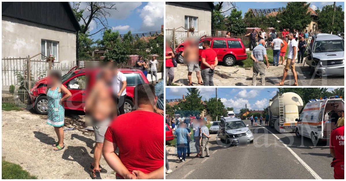 FOTO. Accident grav în județul Satu Mare. Impact între două mașini și o autocisternă. A fost chemat elicopterul SMURD