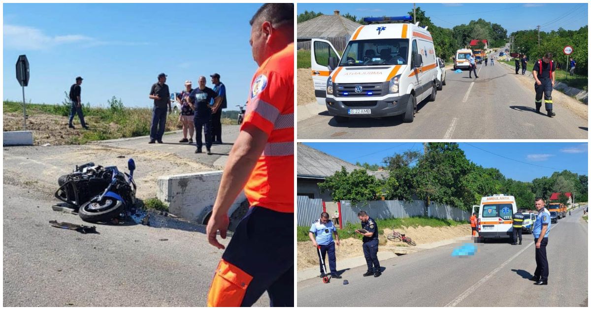 FOTO. Accident cumplit în țară. Trei persoane au murit după ce un motociclist a izbit un pieton, apoi s-a înfipt într-un cap de pod