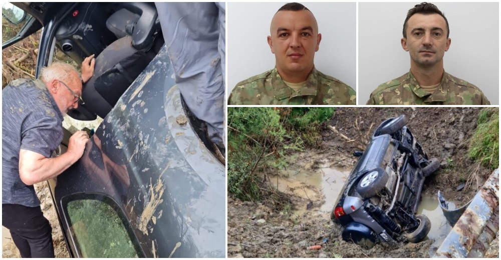 FOTO. Accident grav, mașină răsturnată. Doi militari, ce veneau spre Satu Mare, au salvat viața victimei