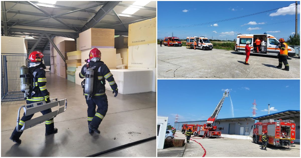 FOTOGALERIE. Alertă în Parcul Industrial Satu Mare. Mai multe echipaje de Pompieri trimise la fața locului (exercițiu)