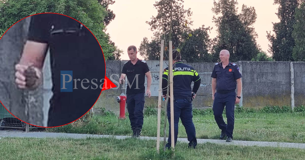 FOTO. Grenadă găsită lângă niște tomberoane, la parcul Cubic. Au recuperat-o pirotehniștii
