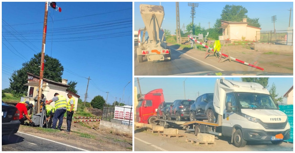 FOTO. Trei mașini au distrus bariera CFR de la Botiz. Traficul a fost bloc pe DN19