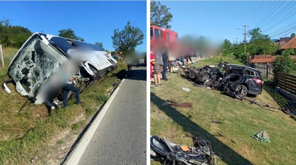 FOTO/VIDEO. Autocar cu 51 de copii, implicat într-un grav accident în România. Un tânăr de 22 de ani a murit