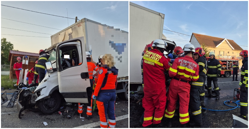 FOTO. Cum s-a produs accidentul cu 6 victime de la Mădăras. Coliziune între o camionetă și un autobuz