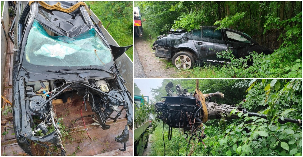 FOTO. Accident teribil în județul Satu Mare. Motorul mașinii a zburat în...pădure!