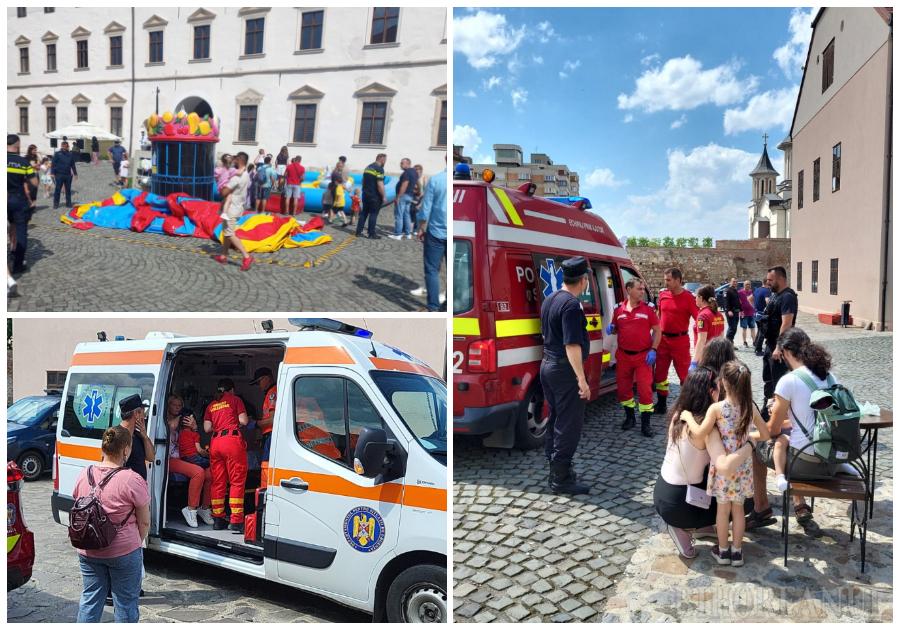 FOTO. Clipe de spaimă în județul vecin, de Ziua Copilului. Vântul a ridicat tobogane gonflabile cu șase copii în ele