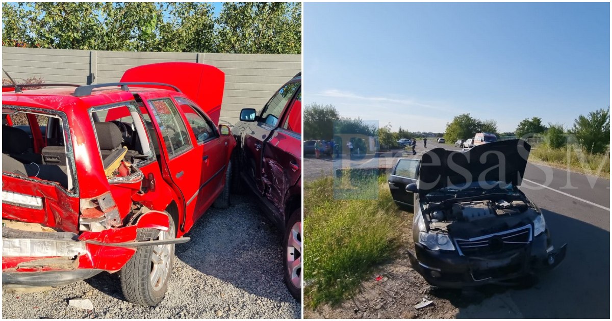 Accident grav în Satu Mare. Impact între trei automobile. Mai multe persoane rănite