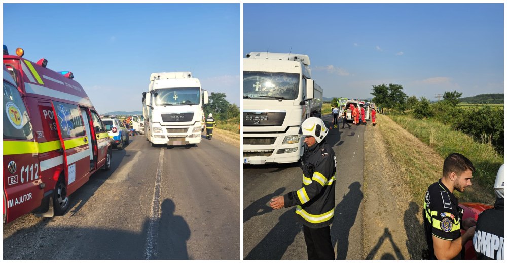 FOTO. PLAN ROȘU! Accident între un microbuz și un camion în Oaș! 11 persoane implicate