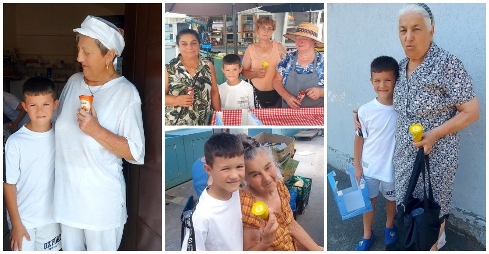 FOTO. David (7 ani) a împărțit gratuit înghețată oamenilor din Satu Mare, pe caniculă