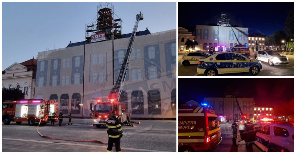 FOTO/VIDEO. Incendiu la Hotelul Dacia, în Satu Mare! Acoperișul a luat foc!