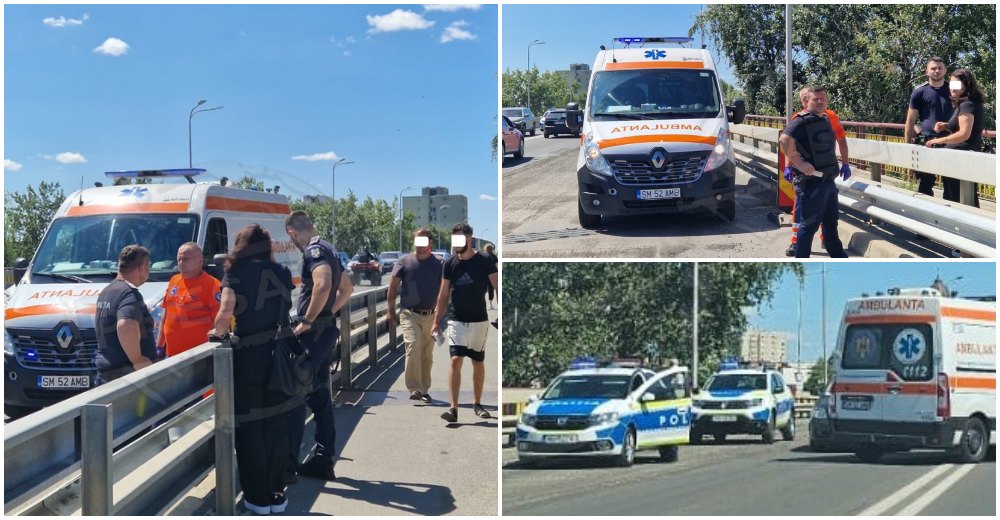 FOTOGALERIE. Alertă pe Podul Decebal! Bărbat salvat de polițiști, la un pas de o dramă