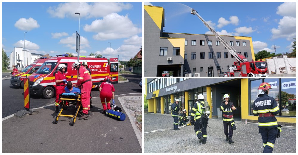 FOTOGALERIE. Mobilizare a Pompierilor/SMURD la One More Satu Mare. Zeci de persoane evacuate (exercițiu)
