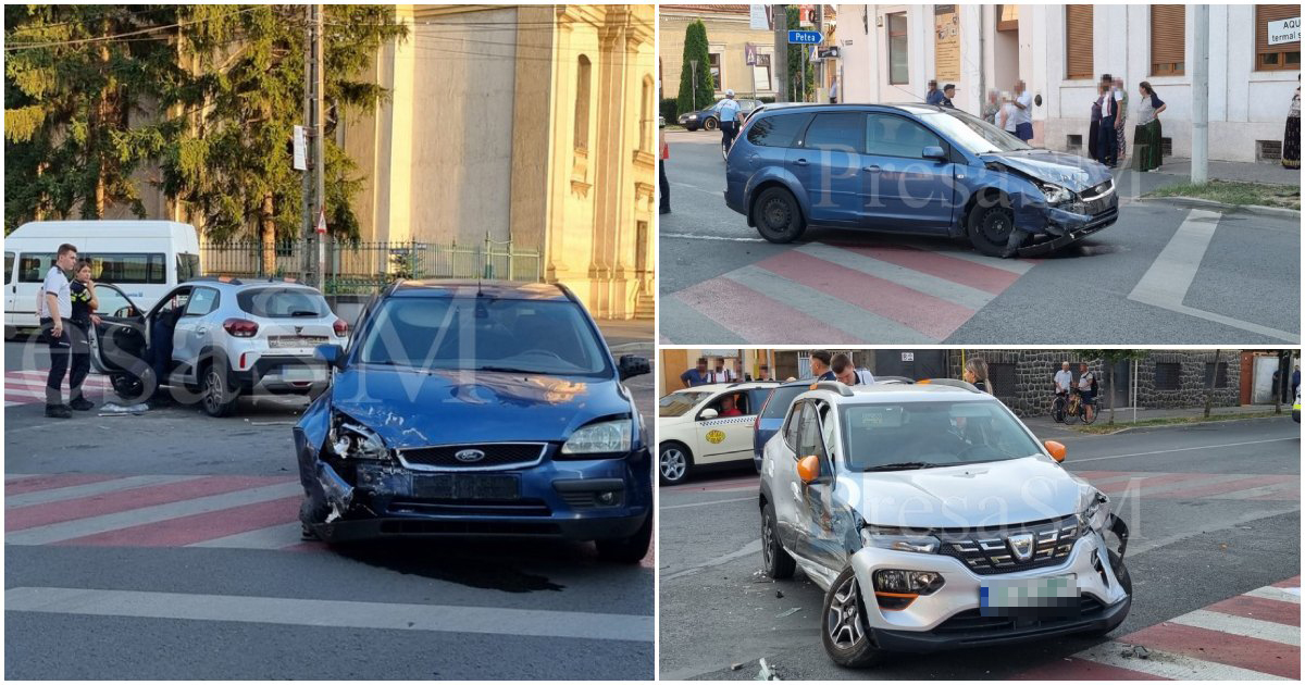 FOTO. Accident în lanț în municipiul Satu Mare. Un bărbat a ajuns la spital