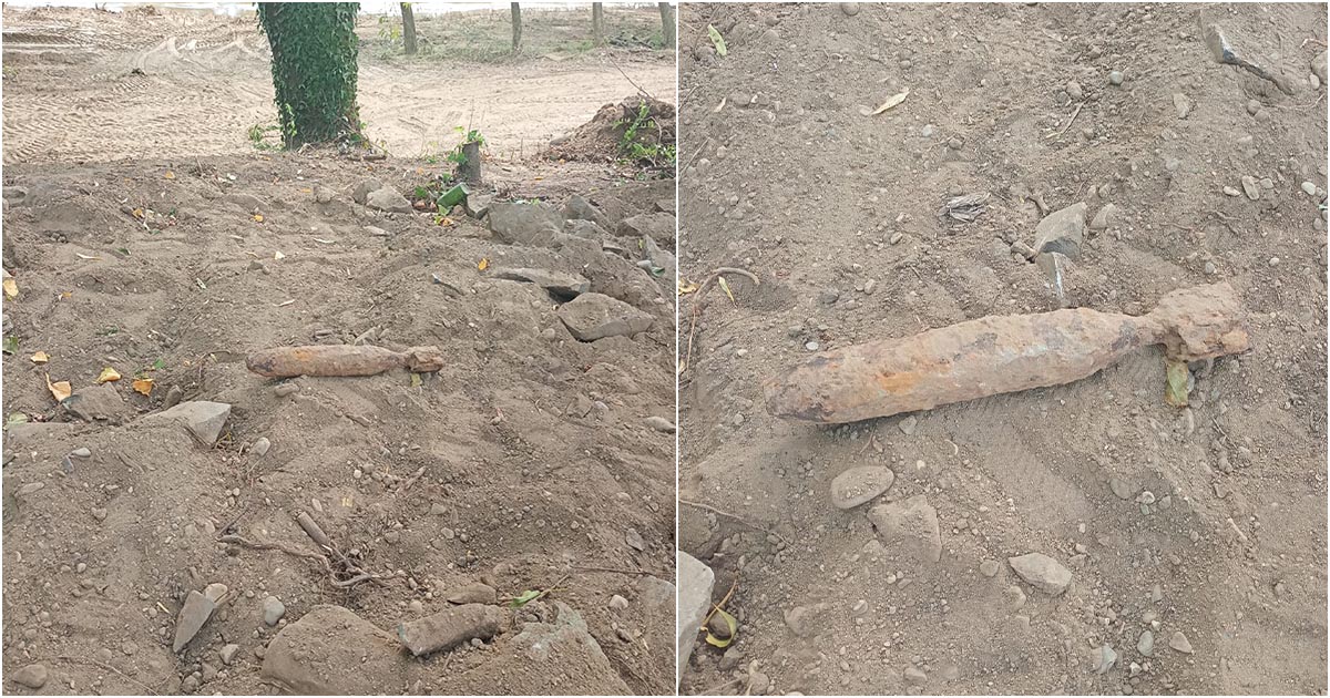 FOTO. Bombă găsită pe șantierul de pe malul Someșului. Au fost chemați pompierii