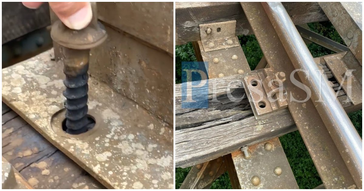 FOTO/VIDEO. Atenție pe Podul de Fier! Calea ferată cedează, pericol pentru sătmărenii care traversează