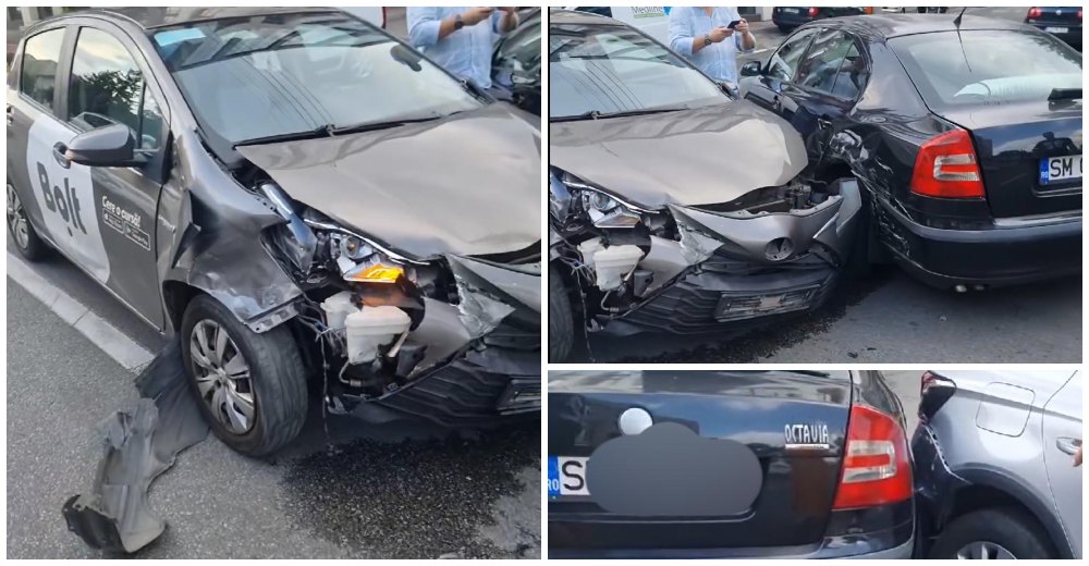 VIDEO LIVE. Un șofer din Satu Mare, lovit în plin de un BOLT. Trei mașini implicate