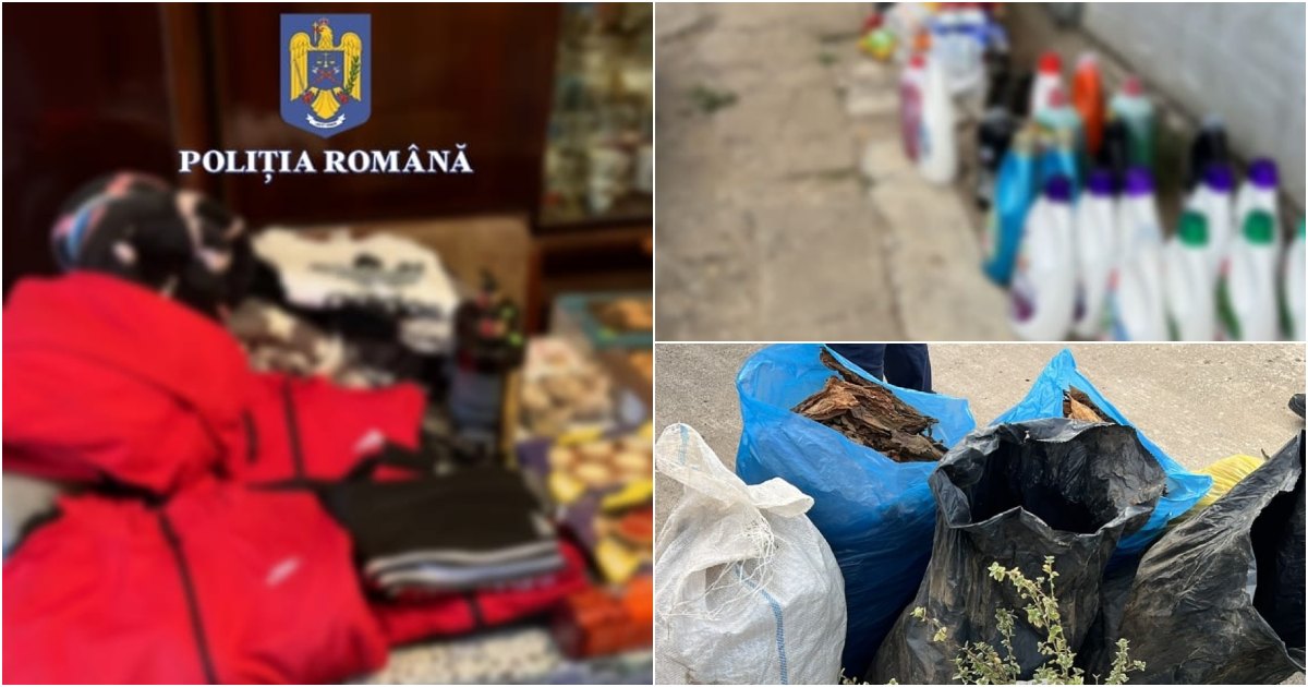 FOTO. Percheziții la Satu Mare. Vizat, un "dealer" de haine, produse de curățat și alimente contrafăcute