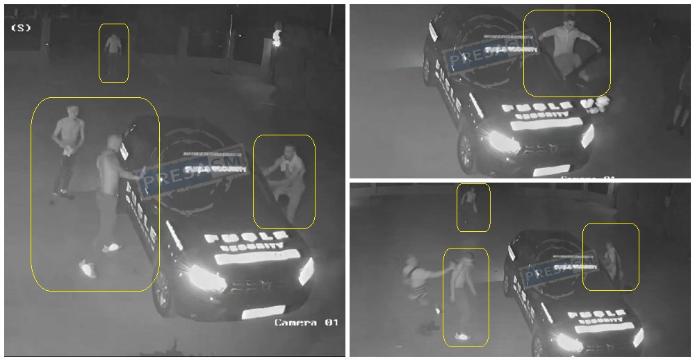 VIDEO. Ce au pățit cei 4 indivizi care au atacat și vandalizat mașina firmei de pază din Satu Mare