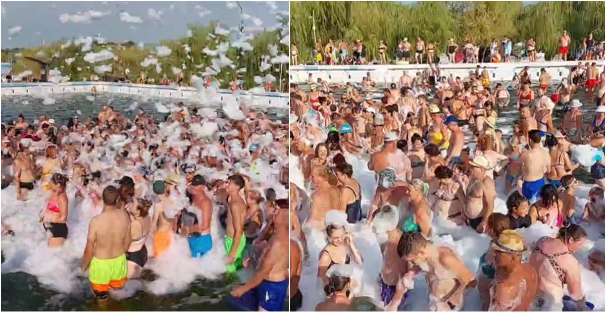 VIDEO. Spuma party în bazin. Ștrandul din Tășnad alungă canicula cu voie bună și relaxare