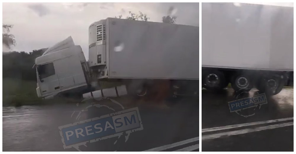 VIDEO. Un TIR a ajuns în șanț. Accident în județul Satu Mare