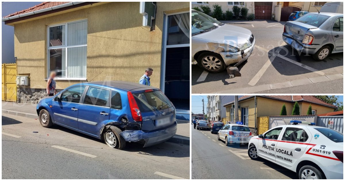 FOTO/VIDEO. Accident la Piața Mare. Un tânăr șofer a lovit mai multe mașini, și-a lăsat automobilul și a fugit
