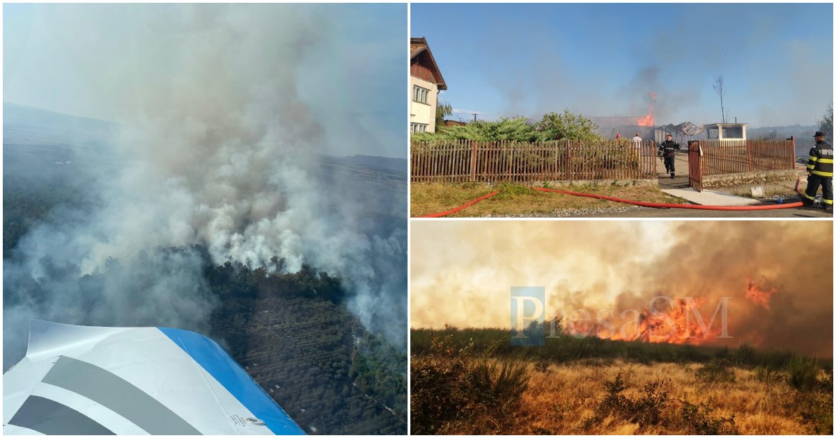 FOTO/VIDEO. Incendiu masiv din județul vecin a fost localizat. Flăcările au afectat peste 500 de hectare, o hală și șase anexe