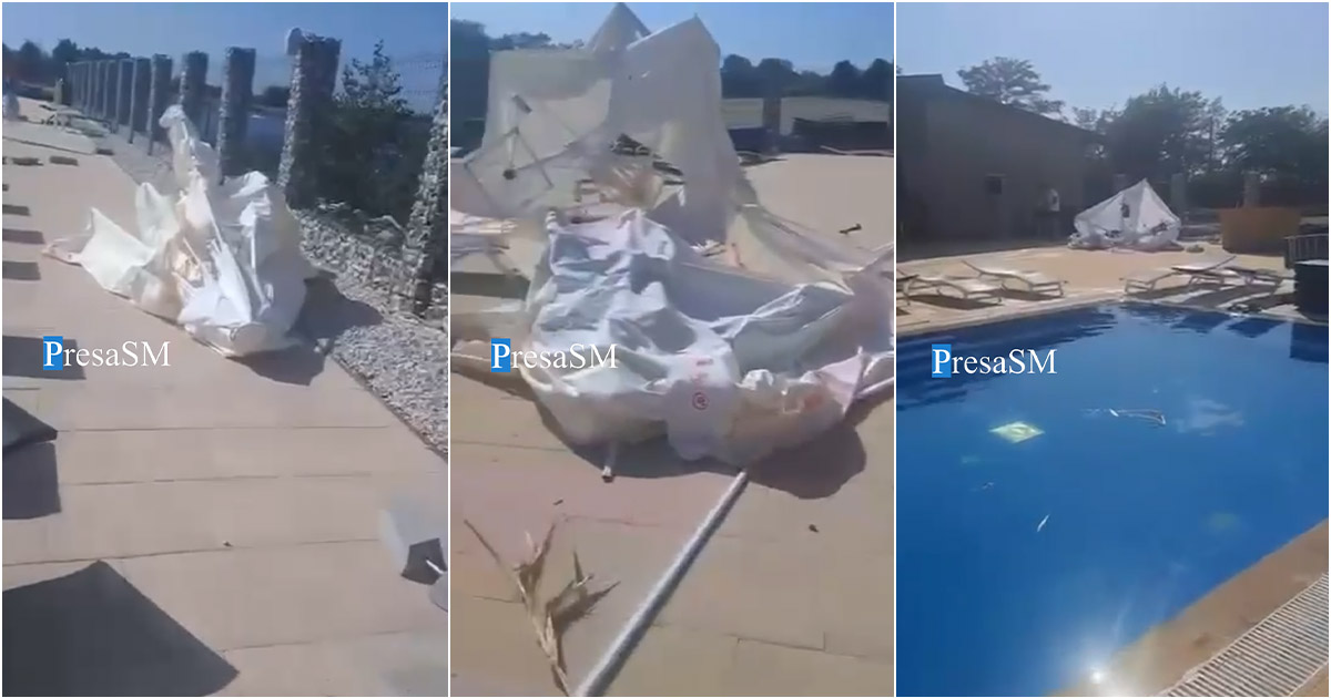 VIDEO. ”Tornadă” în județul Satu Mare. Un vârtej a făcut prăpăd într-un complex din Apa