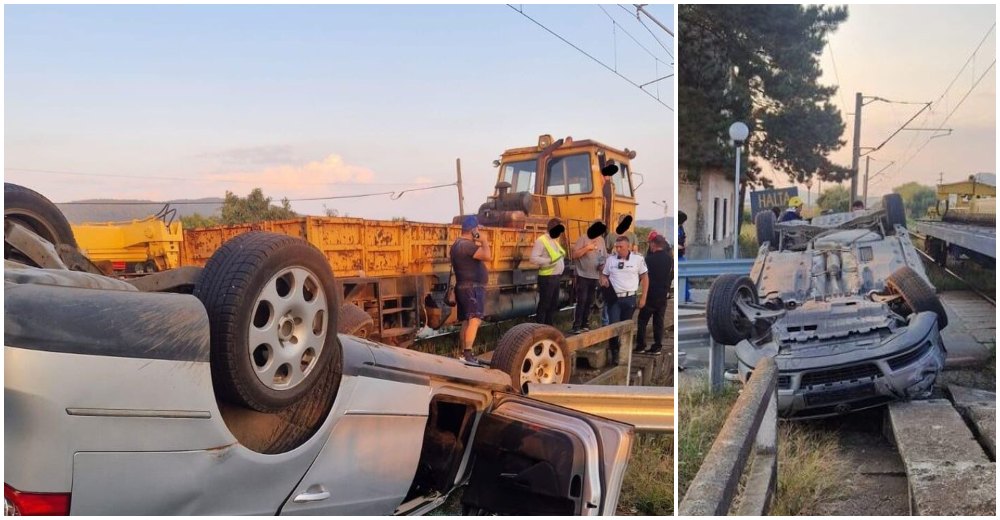 FOTO/VIDEO. Accident cu victime pe calea ferată. Mașină lovită în plin. Trenul Satu Mare - Mangalia, tras pe dreapta temporar