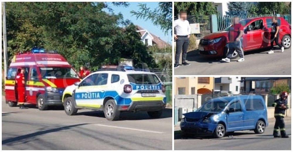 FOTO. Accident în municipiul Satu Mare. Coliziune între două mașini, cel puțin o victimă