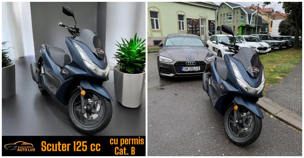 Puteți conduce scutere dacă aveți permis categoria B. Cursurile practice le puteți face la AutoLux Satu Mare