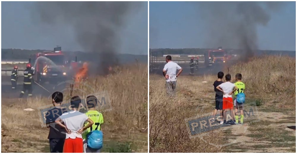VIDEO. Incendiu mare în Botiz. Focul, la un pas să ajungă la casele oamenilor