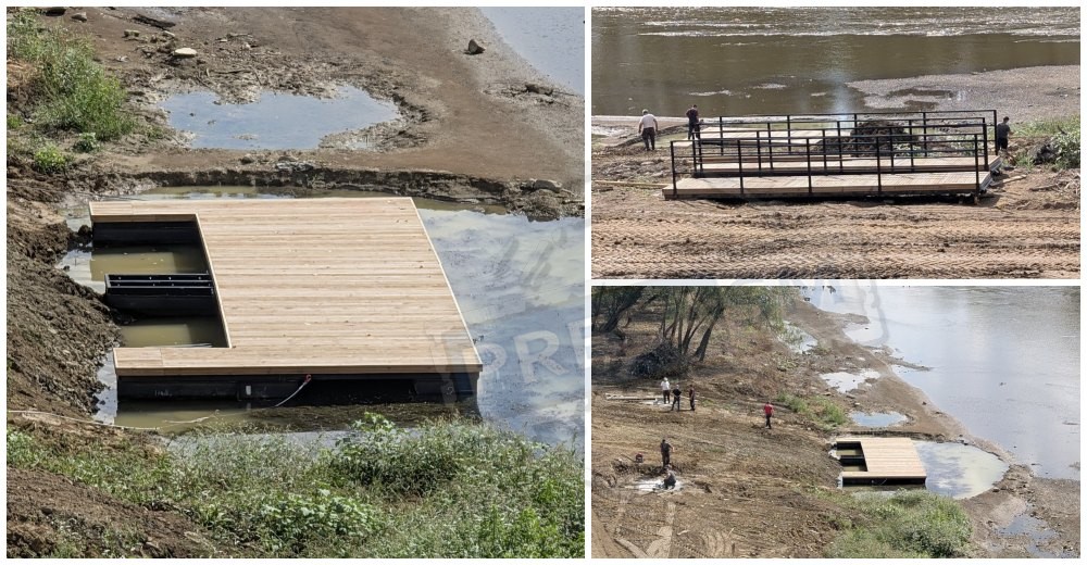 FOTOGALERIE. Se montează pontoanele pe Someș, în centrul municipiului Satu Mare