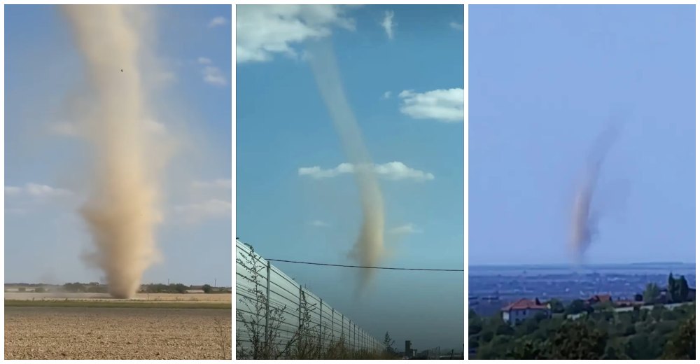 VIDEO. Vârtej cu aspect de tornadă. Imagini spectaculoase în județul vecin
