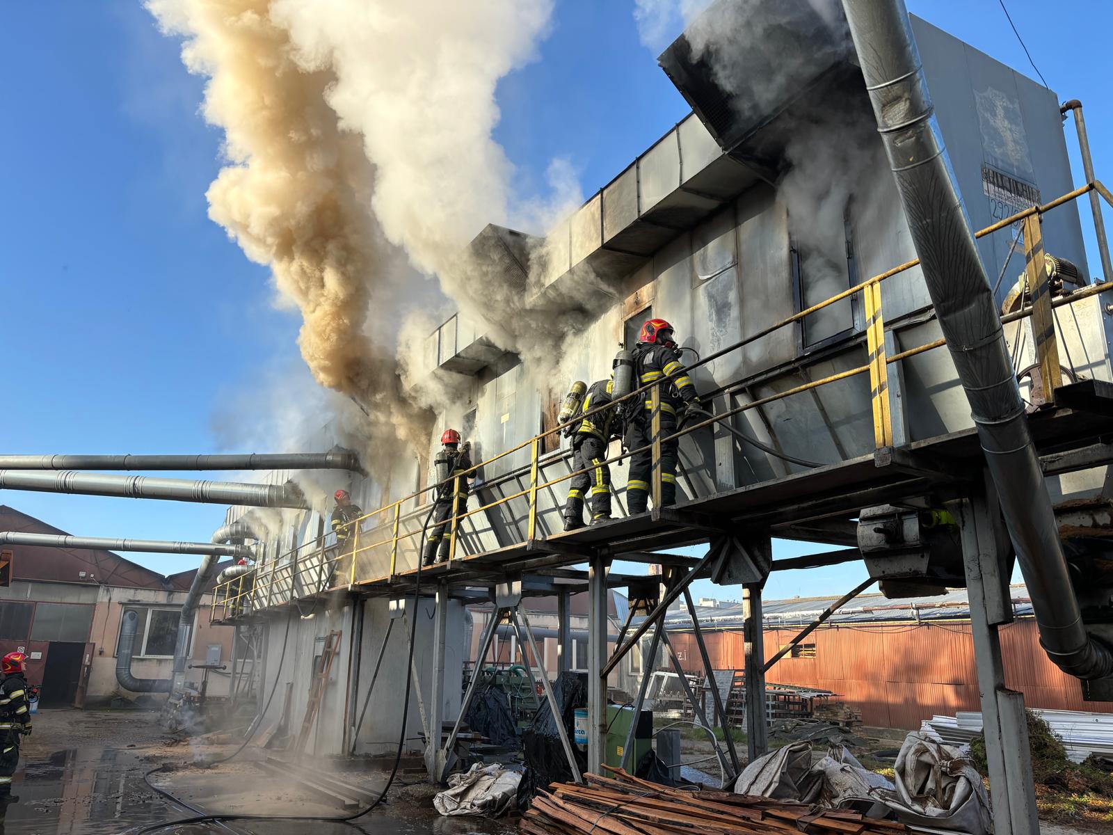 FOTO/VIDEO. Incendiu la o fabrică de prelucrare a lemnului din Satu Mare. Pompierii explică de la ce a pornit totul